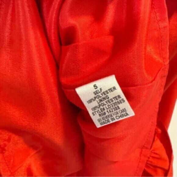 NWT E.SSUE | Women's Red Multi-Tiered Faux Wrap Ruffle Dress Size Small - Picture 11 of 11